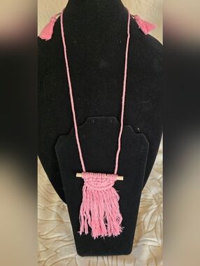 NWT Pink Boho Tassel Necklace & Earrings Macrame Fringe Statement